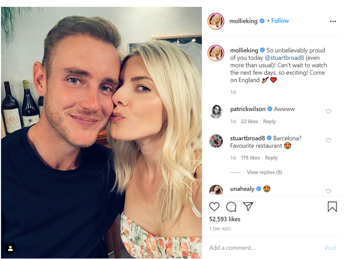 Mollie King congratulates Stuart Broad on for putting an impressive show in Manchester Test, pacer responds  