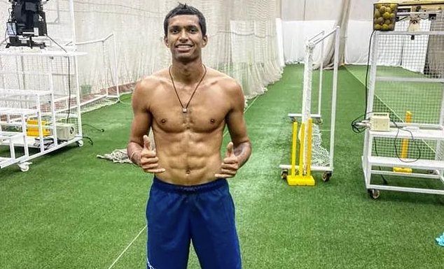 Indian pacer Navdeep Saini flaunts his perfect physique during a workout